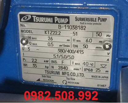 Tem máy bơm chìm nước thải Tsurumi KTZ22.2 - 3Hp